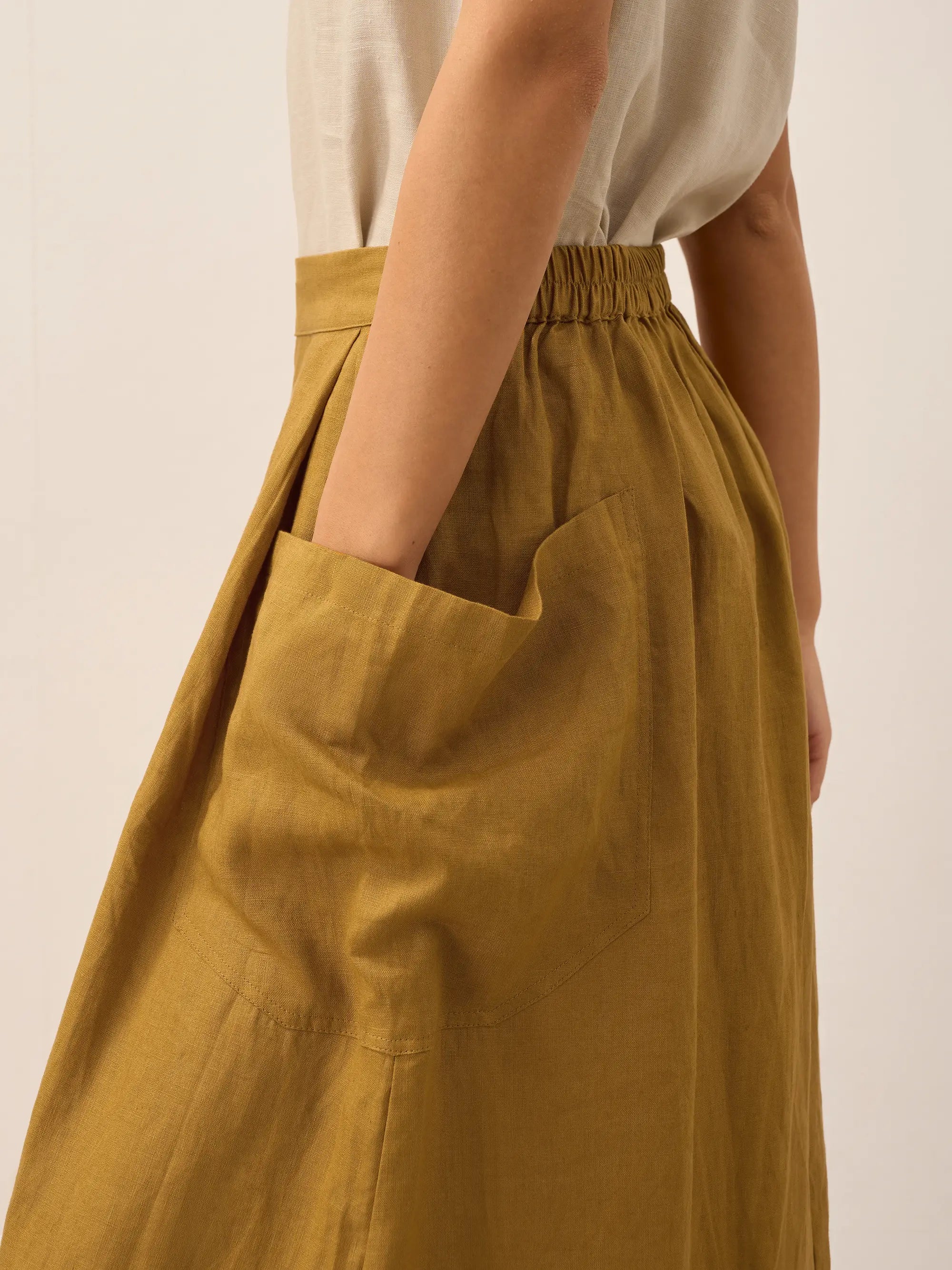 Linen Checked Elastic Waist Skirt ONYX Linen Checked Elastic Waist Skirt ONYX