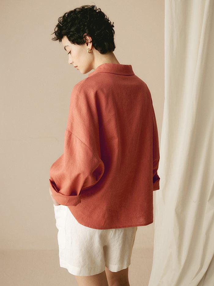 Linen Oversized Fit Pocket Shirt ELOWEN Linen Oversized Fit Pocket Shirt ELOWEN