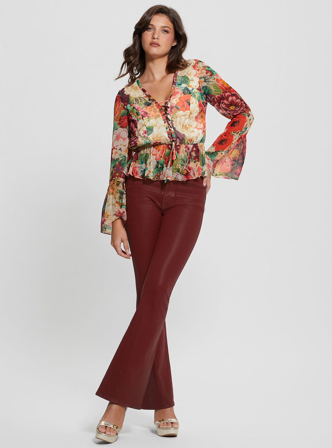 Floral Print Long Sleeve Demi Top Floral Print Long Sleeve Demi Top
