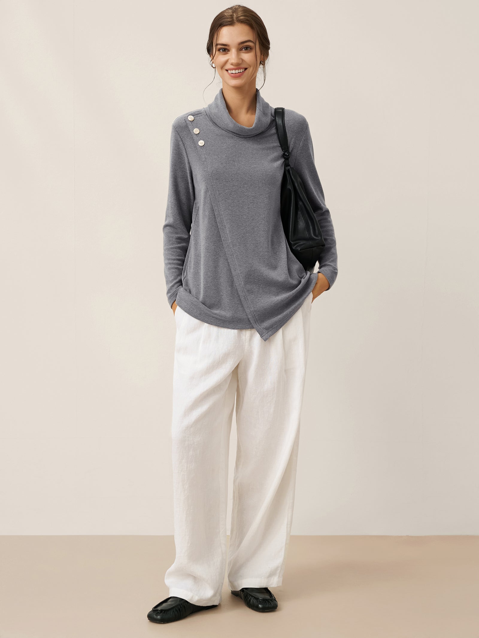 Mock Neck Buttoned Stretch Top ZARIA Mock Neck Buttoned Stretch Top ZARIA